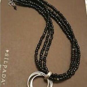 Silpada Black and Silver Multi-Strand Necklace with Crescent Pendant